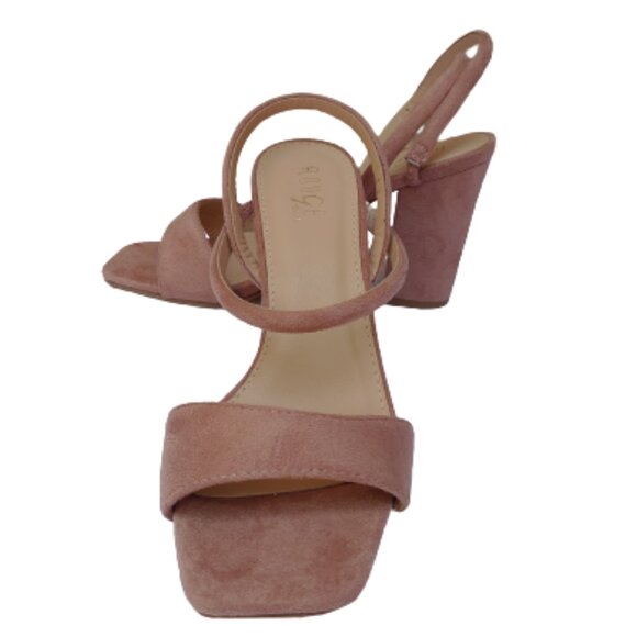 Rouge Helium Pink Block Heels Open-Toe Velvet Slip-on Straps - Picture 1 of 11